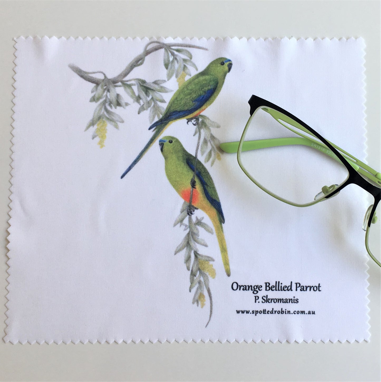 Microfibre Eyeglass Cleaning Cloth - Orange Bellied Parrots
