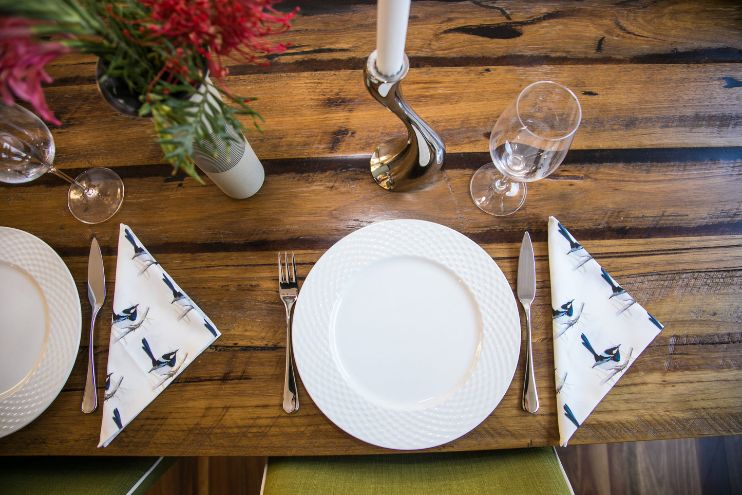 Superb Fairy Wren Napkins Serviettes Repeating Pattern Dining Setting Aerial View