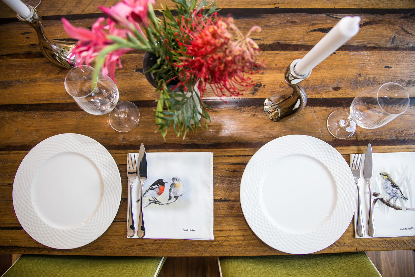 Cotton Dining Napkins - Scarlet Robin Duo