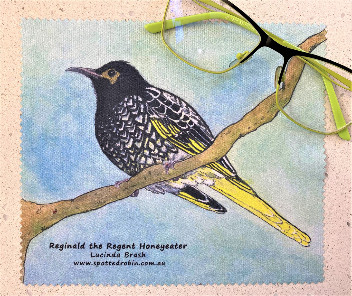 Microfibre Eyeglass Cleaning Cloth - Reginald the Regent Honeyeater