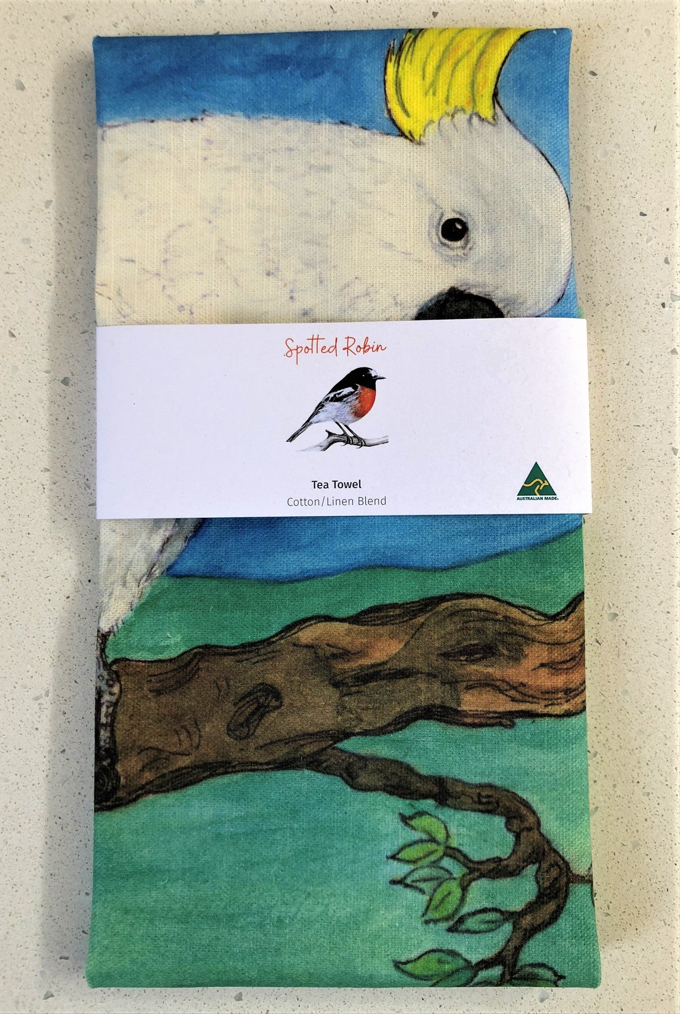 Tea Towel - Waru the Sulphur-Crested Cockatoo