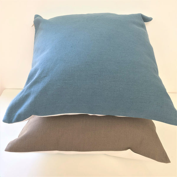 Cuhshion backing fabrics (organic cotton and hemp blend) in Blue and Cobblestone