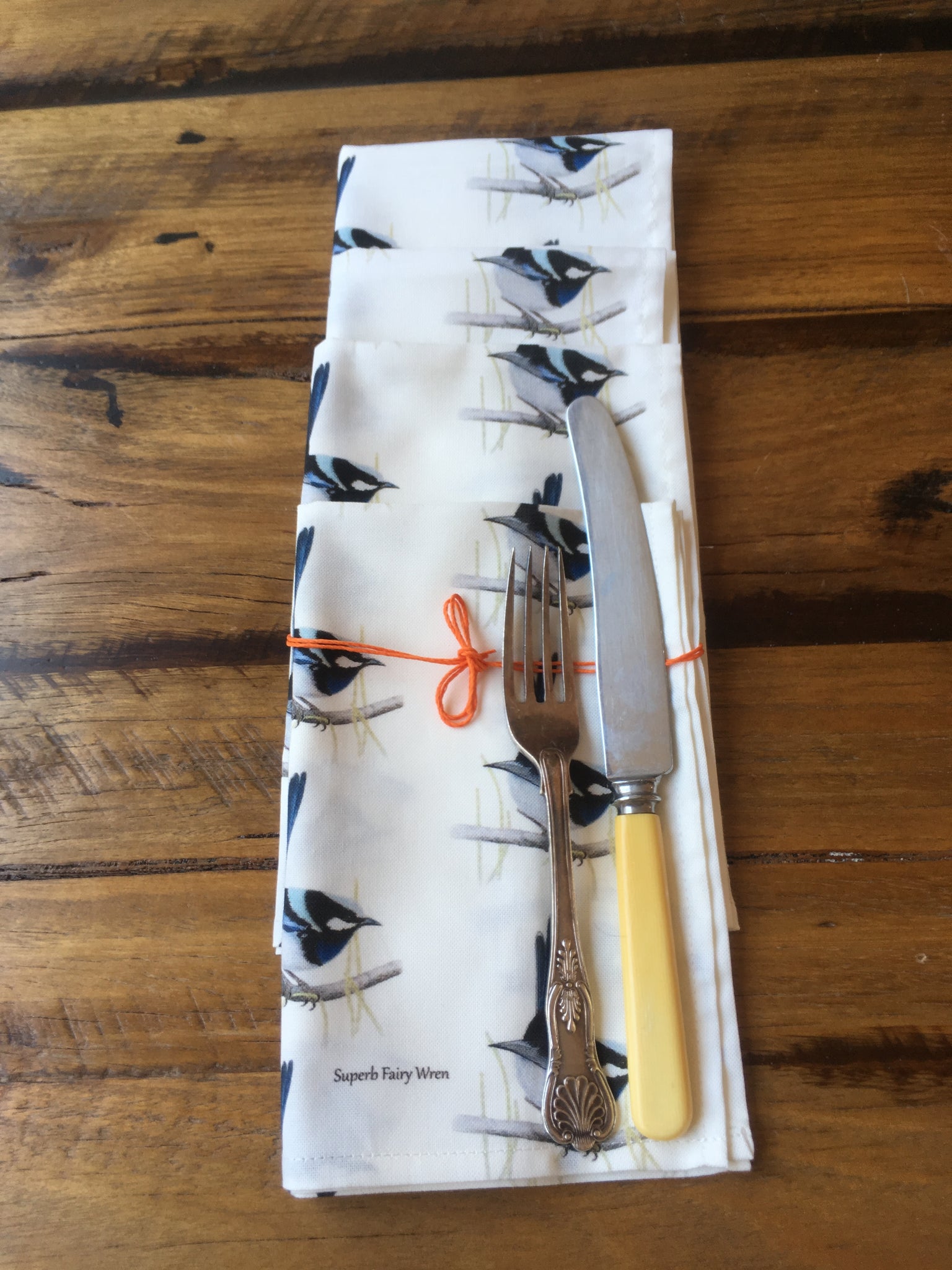 Superb Fairy Wren Napkins Serviettes Repeating Pattern with cutlery