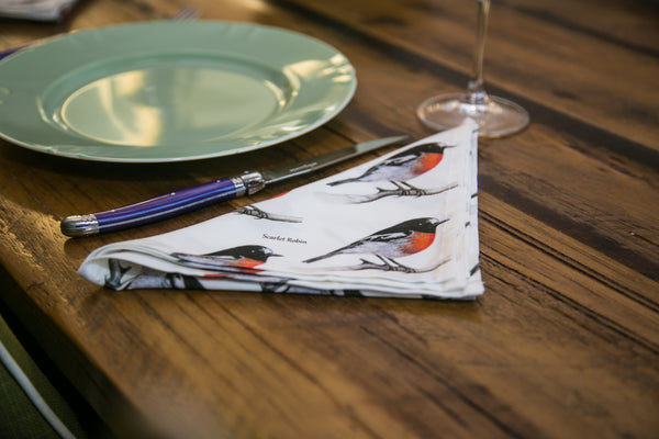 Scarlet Robin Napkins Serviettes Repeating Pattern Dining Setting