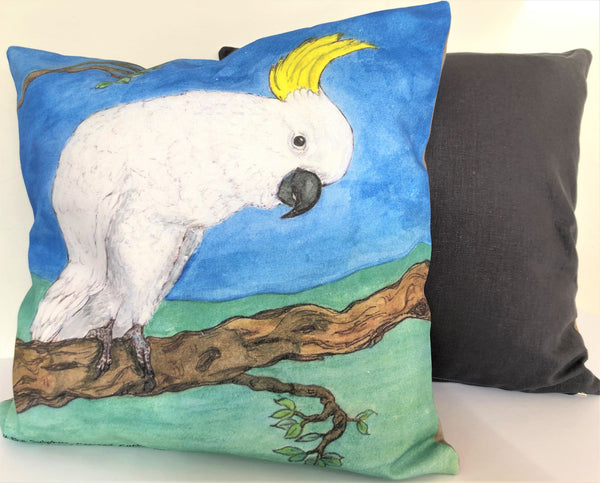 Cushion Cover - Waru the Sulphur-crested Cockatoo