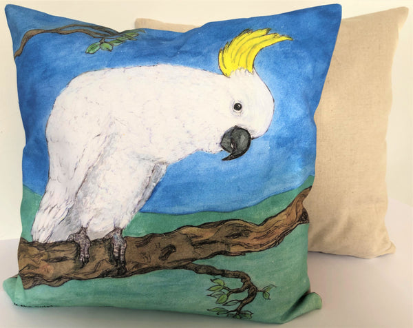 Cushion Cover - Waru the Sulphur-crested Cockatoo
